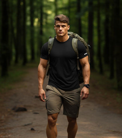Men Workout Shirts Dry Fit Fitted (Black,L)
