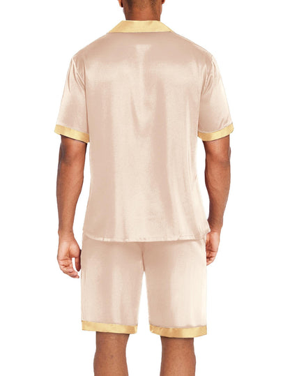 Ekouaer Men Satin Silk Pajamas Set with Pockets Sleepwear Shorts Satin Summer Loungewear 2 Piece Button Down Set S-3XL Champagne