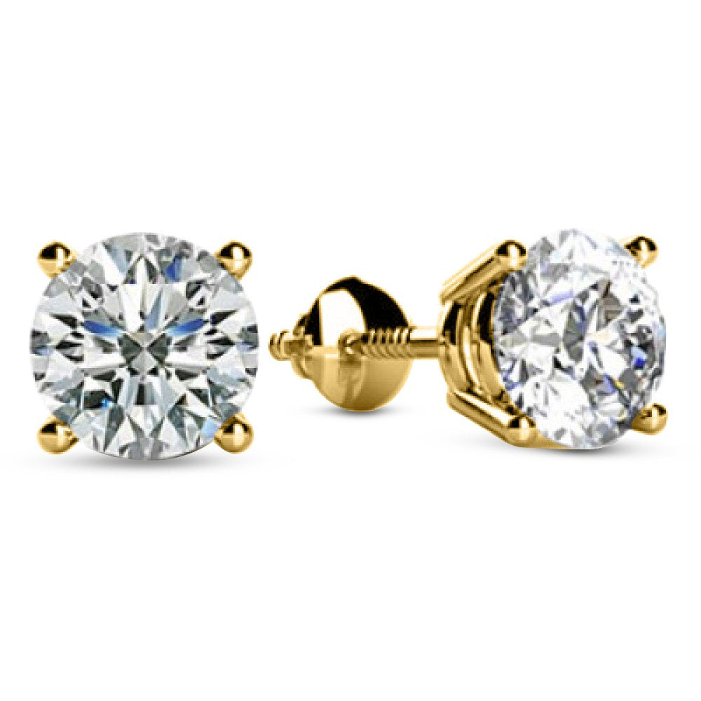 Houston Diamond District 1 to 10 Carat IGI Certified LAB GROWN Round Cut Diamond Stud Earrings for Women 4 Prong Screw Back for her MADE IN USA (E-F Color, VS1-VS2 Clarity) 14K Yellow Gold 1.51 Carat