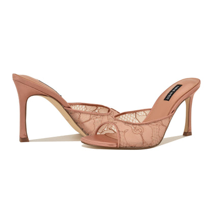 Nine West Women's Kisco Heeled Sandal, Light Natural Lace Mesh 111, 8