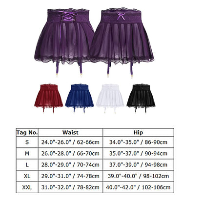 ABAFIP Men's Sissy Lingerie Mini Skirt Floral Lace Trim Mesh Sheer Skirts with Garters Belt See Thru Crossdressing Underwear Strappy Underpants Black X-Large