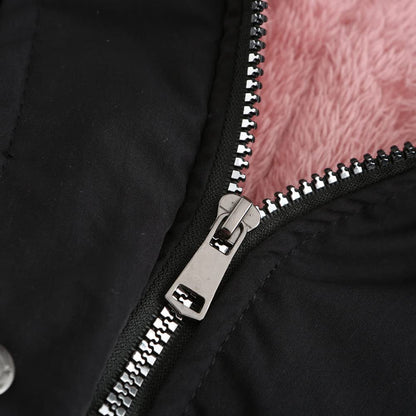 Sissy - Sister Amy Women Trench Coat Fleece-Lined Mid-length Jacket with Detachable Collar Black-1 Small