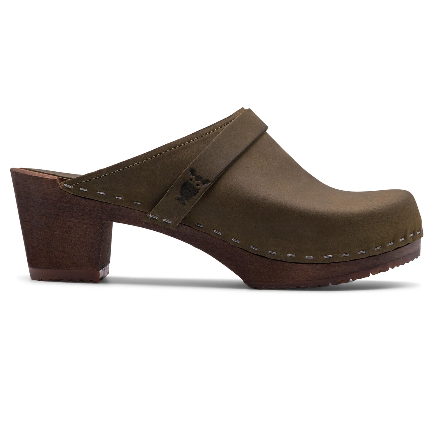 Sandgrens Handmade Swedish Wood Clogs for Women, High Heel Mule US 11 | Dublin Olive Nubuck DK, EU 42