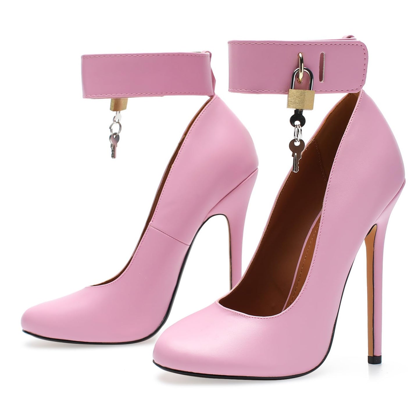 HAOZHAOTOU Unisex Men's Women's Sexy Lockable High Heels Stiletto Pumps Dress Party Shoes（BLP14 Pink 16）