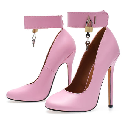 HAOZHAOTOU Unisex Men's Women's Sexy Lockable High Heels Stiletto Pumps Dress Party Shoes（BLP14 Pink 16）