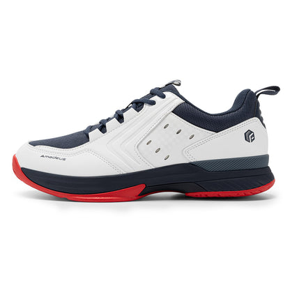 FitVille Wide Tennis Shoes for Men Pickleball Shoes Sneakers | Court Racquetball Athletic Shoes for Racquet Sport | Wide Toe Box & Arch Support (10.5 X-Wide, White & Navy Blue)