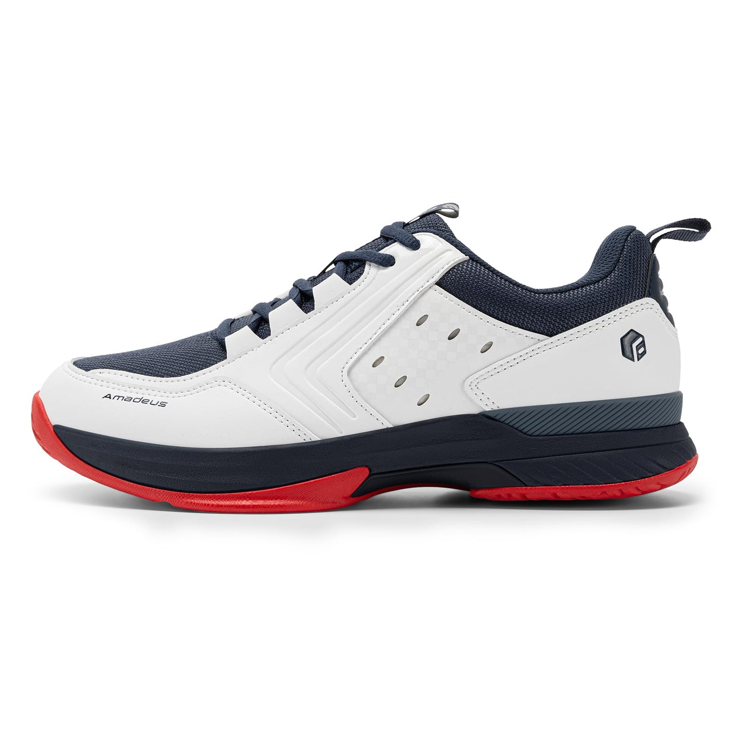 FitVille Tennis Shoes for Men Wide Mens Pickleball Shoes Breathable Court Shoes Racquetball Badminton Athletic Sneakers for All Courts | Arch Support | Energy Return (12 Medium, White & Navy Blue)