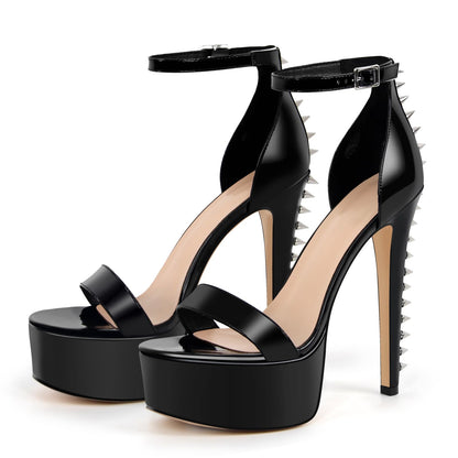VERISSON Women's Studded Rivets Platform Heels Stiletto High Heel Ankle Strap Heeled Sandals for Women Party Dress Prom Shoes Black Size 12
