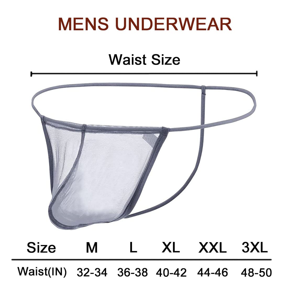 Men's Sexy G String Thongs Seamless Ice Silk Adjustable Bulge Pouch Mesh Underwear,XL