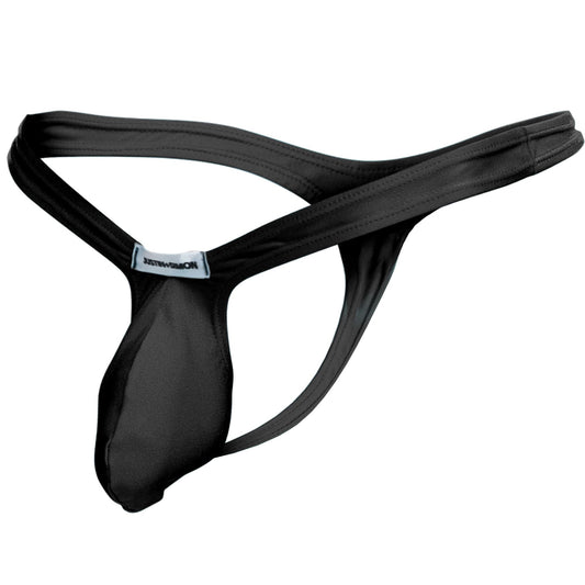 MALEBASICS Men's Thong Underwear Bulge Pouch - Sexy Low Rise G-String T-Back Bikini, Breathable Nylon Stretch Fit Black S