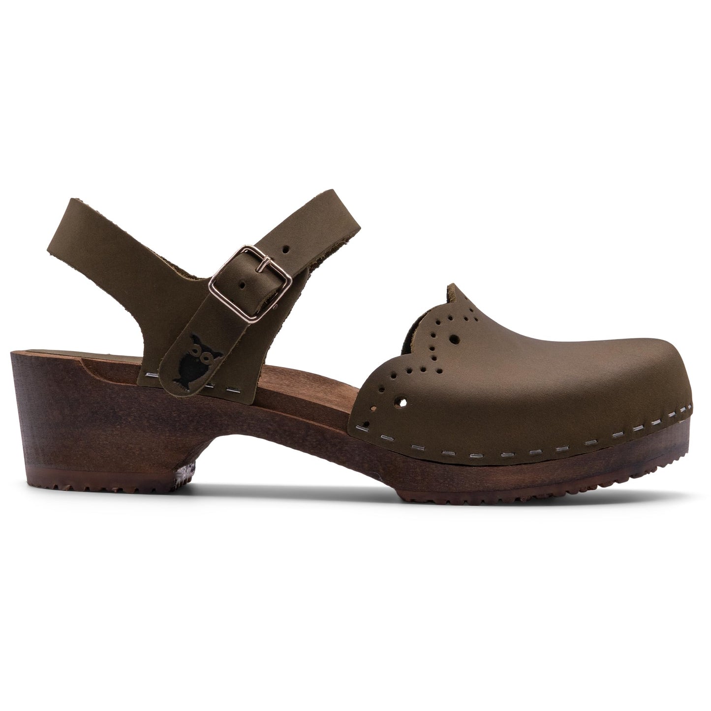 Sandgrens Handmade Swedish Wood Clogs for Women, Low Heel Sandal US 11-11.5 | Milan Olive Nubuck DK, EU 42