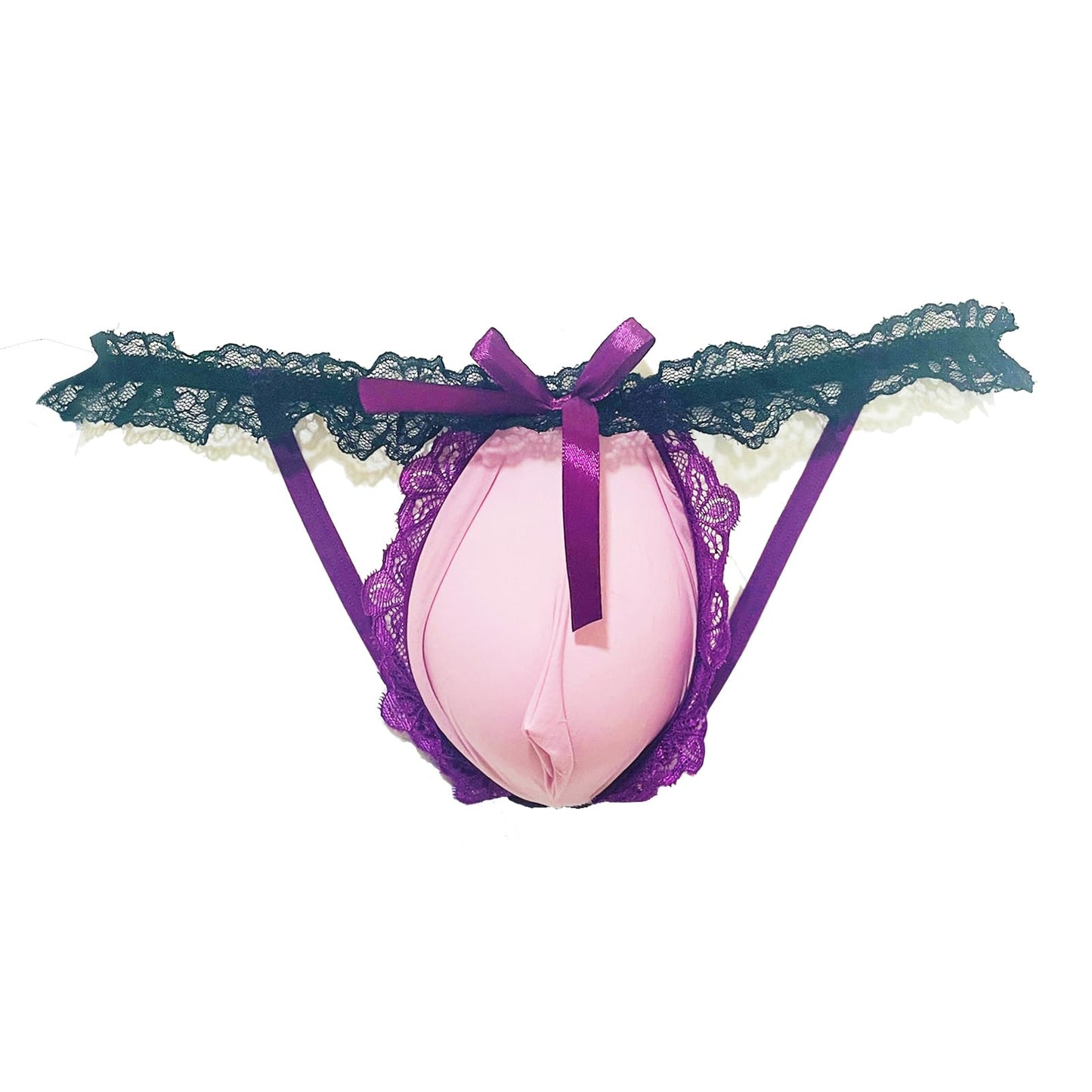 Mens Lace Frilly Thong Underwear, Bulge Pouch Panties Sissy Lingerie For Men Femboy (US, Alpha, One Size, Regular, Regular, Purple)