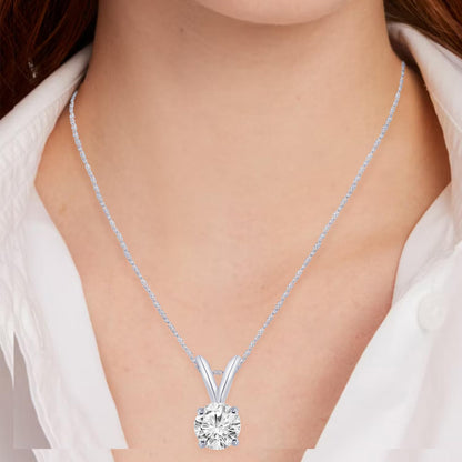 Houston Diamond District 0.5-10 Carat Lab Grown Diamond Solitaire Pendant Necklace, Round Cut Solitaire, 4-Prong Setting, Jewelry for Women (E-F, VS) 14K White Gold 0.5 Carats 16" Gold Chain