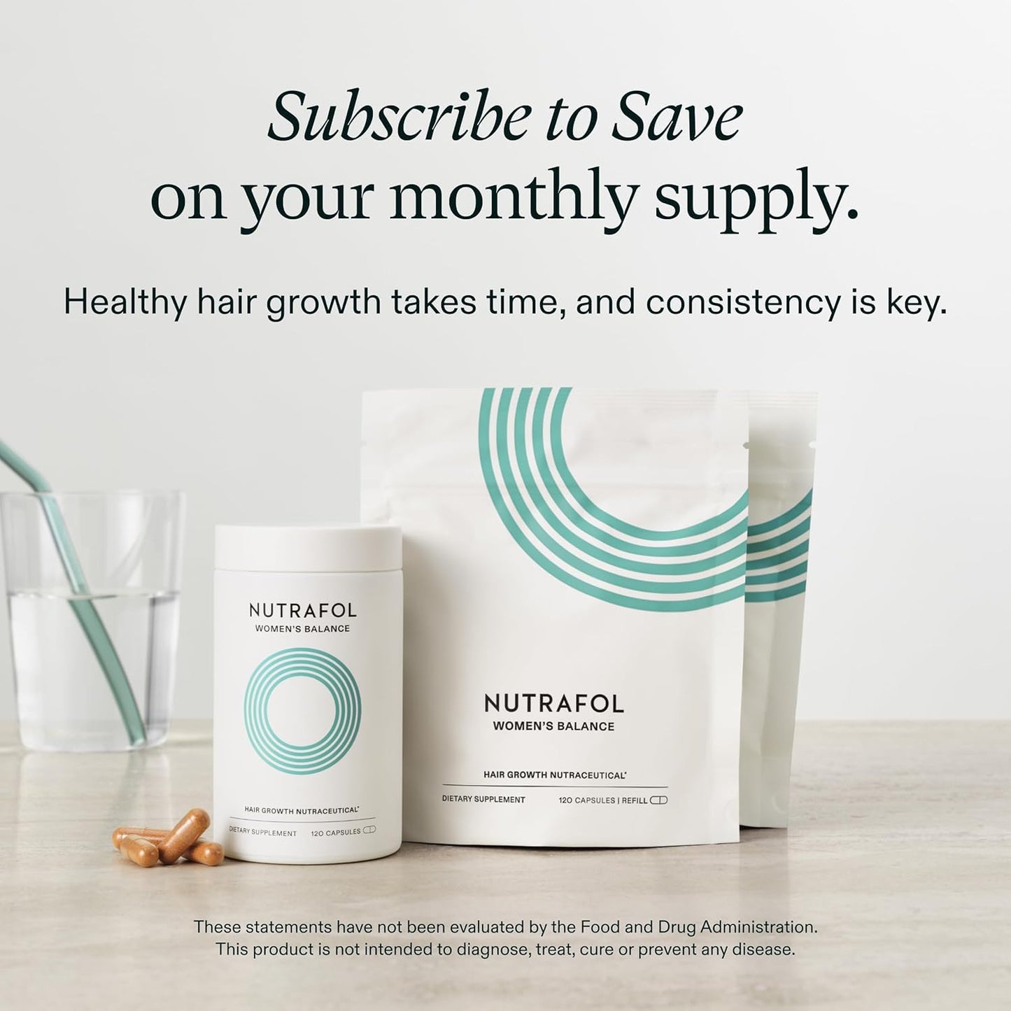 Nutrafol Women's Balance Hair Growth Supplements, for Ages 45+, Clinically Proven for Visibly Thicker Hair and Scalp Coverage, Dermatologist Recommended - 2 Month Supply, 2 Refill Pouches