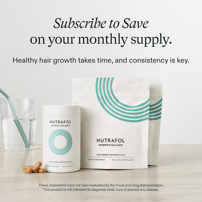 Nutrafol Women's Balance Hair Growth Supplements, for Ages 45+, Clinically Proven for Visibly Thicker Hair and Scalp Coverage, Dermatologist Recommended - 2 Month Supply, 2 Refill Pouches