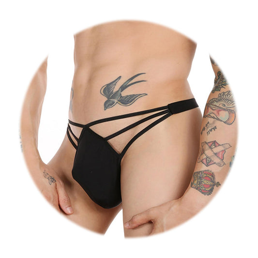Evankin Mens Sexy Ice Silk Thong Hollow Out G-Strings Comfortable Breathable Underwear Jockstrap(Black,S)