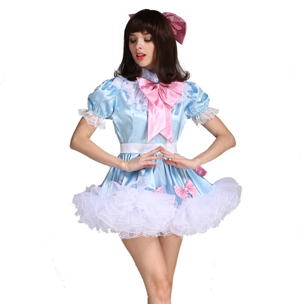 Sissy Lockable Maid Bow Dress Stain Puffy Crossdressing