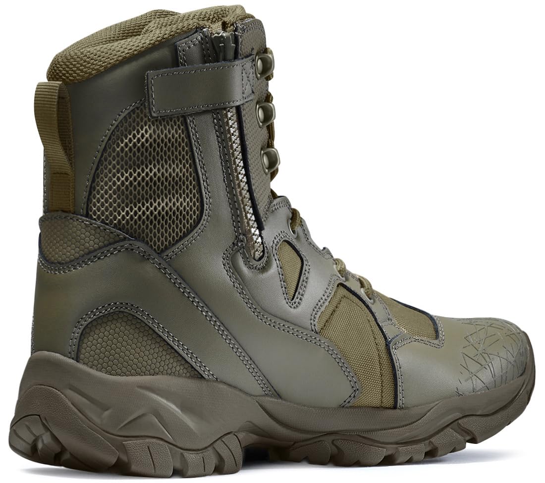CQR Men's Military Tactical Boots, Lightweight 6 Inches Hiking Combat Boot Durable Breathable Outdoor Work Motorcycle Footwear, Patrol 6 With Zipper Soil Green, 11