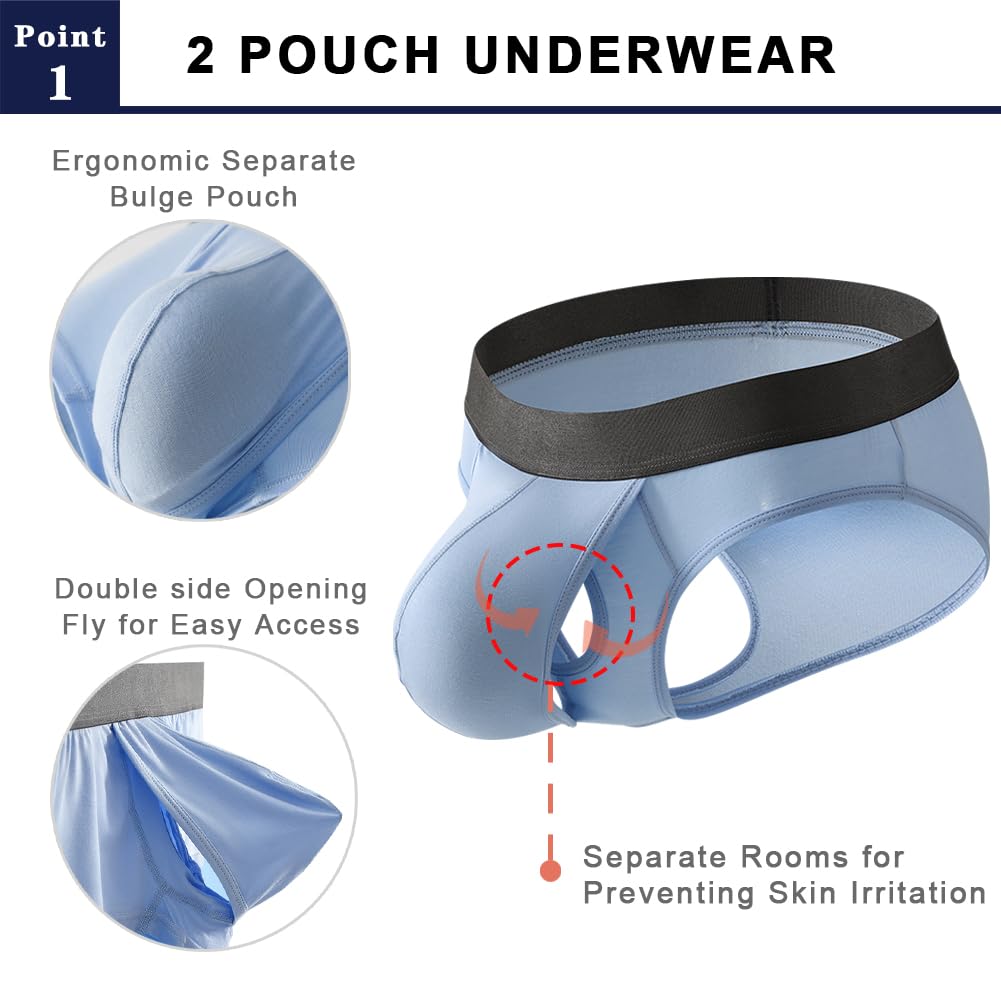 Men's Boxers Briefs Fly Pouch Front Open Breathable Bulge Underwear Separated Pouch Trunks (US, Alpha, Large, Regular, Regular, Briefs-Black*3)