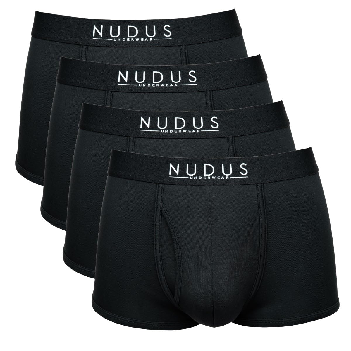 NUDUS Mens Bamboo Rayon Trunks Underwear 4-Pack in Luxury Gift Box – Ultra Soft Mens Boxer Briefs Pack – Low Rise Trunk Briefs with Fly Opening