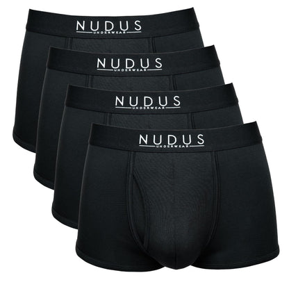 NUDUS Mens Bamboo Rayon Trunks Underwear 4-Pack in Luxury Gift Box – Ultra Soft Mens Boxer Briefs Pack – Low Rise Trunk Briefs with Fly Opening