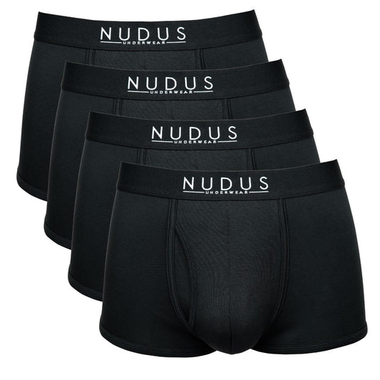 NUDUS Mens Bamboo Rayon Trunks Underwear 4-Pack in Luxury Gift Box – Ultra Soft Mens Boxer Briefs Pack – Low Rise Trunk Briefs with Fly Opening