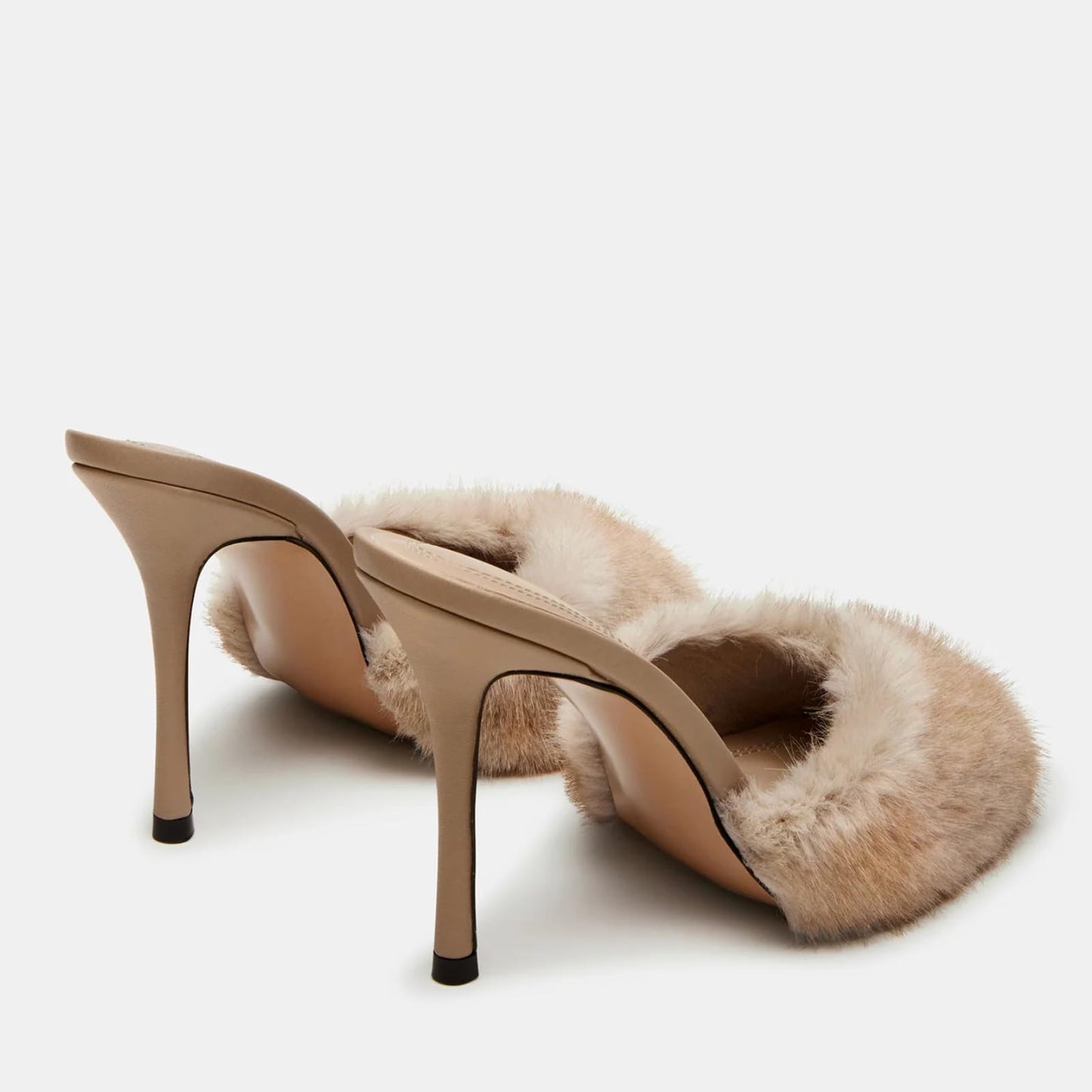 Women's Faux Fur Heeled Sandals Furry Peep Toe Mules Slip on Stiletto High Heels Dress Sexy Slide Sandals