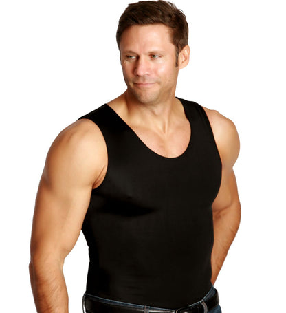 Insta Slim - Made in USA - 3 Pack - Compression Muscle Tank Top Body Shaper for Men. Tummy Control Slimming Shapewear Undershirt for Gynecomastia, Beer Belly & Back Support (Black, XL)