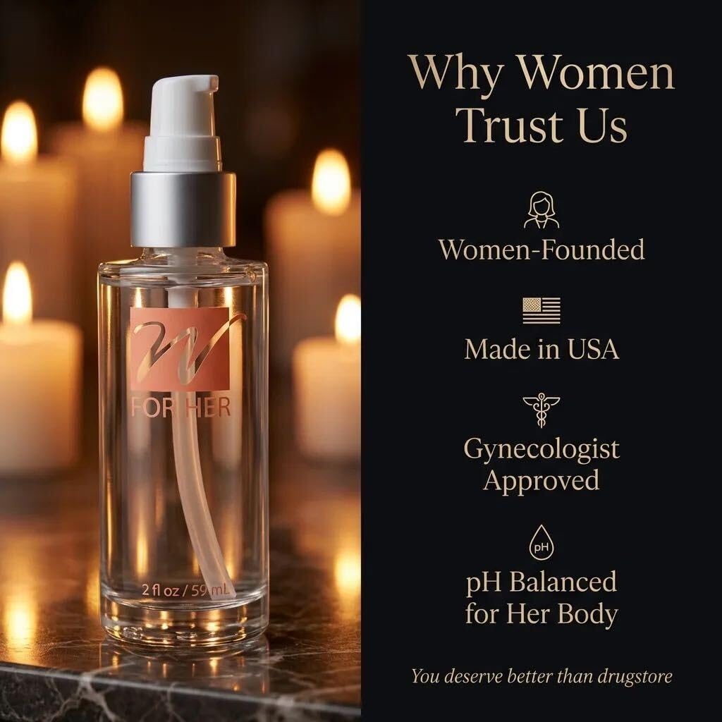 W For Her Silicone Personal Moisturizer for Women - 3-Ingredient Formula with Vitamin E - Long-Lasting, Water-Resistant, Unscented, No Residue - Paraben & Glycerin Free - Glass Pump Bottle, 2 Fl Oz
