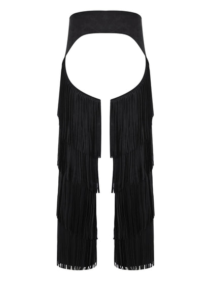 Chaps for Women Cowgirl Pants Fringe Cowboy Assless Chaps Western Pants Trousers for Club Party Black Medium