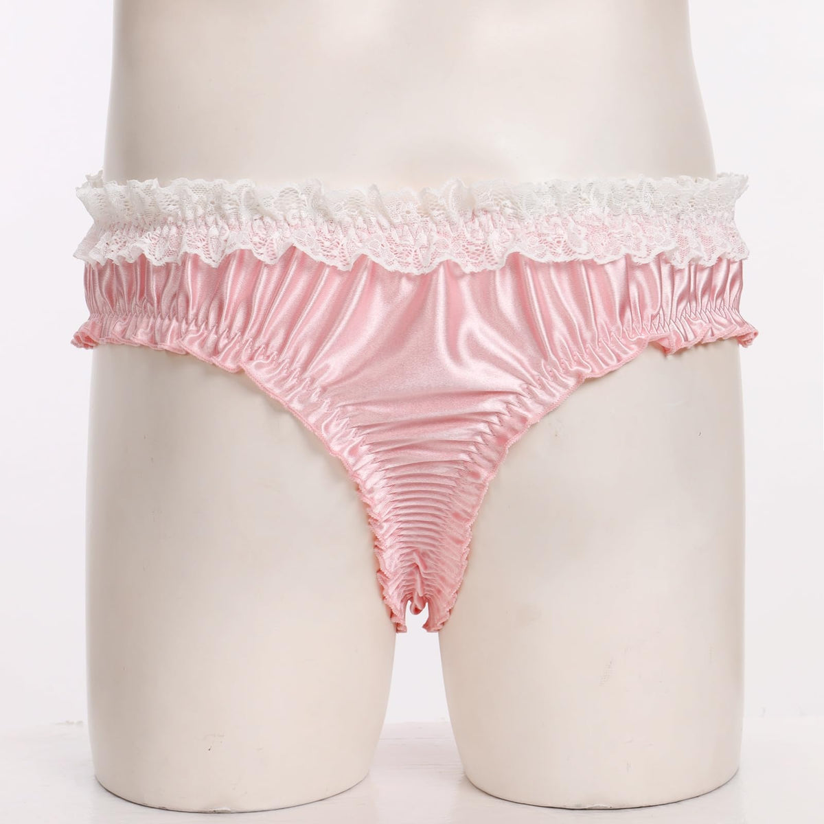 Men's Satin Thong Sissy Panties,Silky Crossdresser Lingerie Lace Bowknot Femboy Underwear