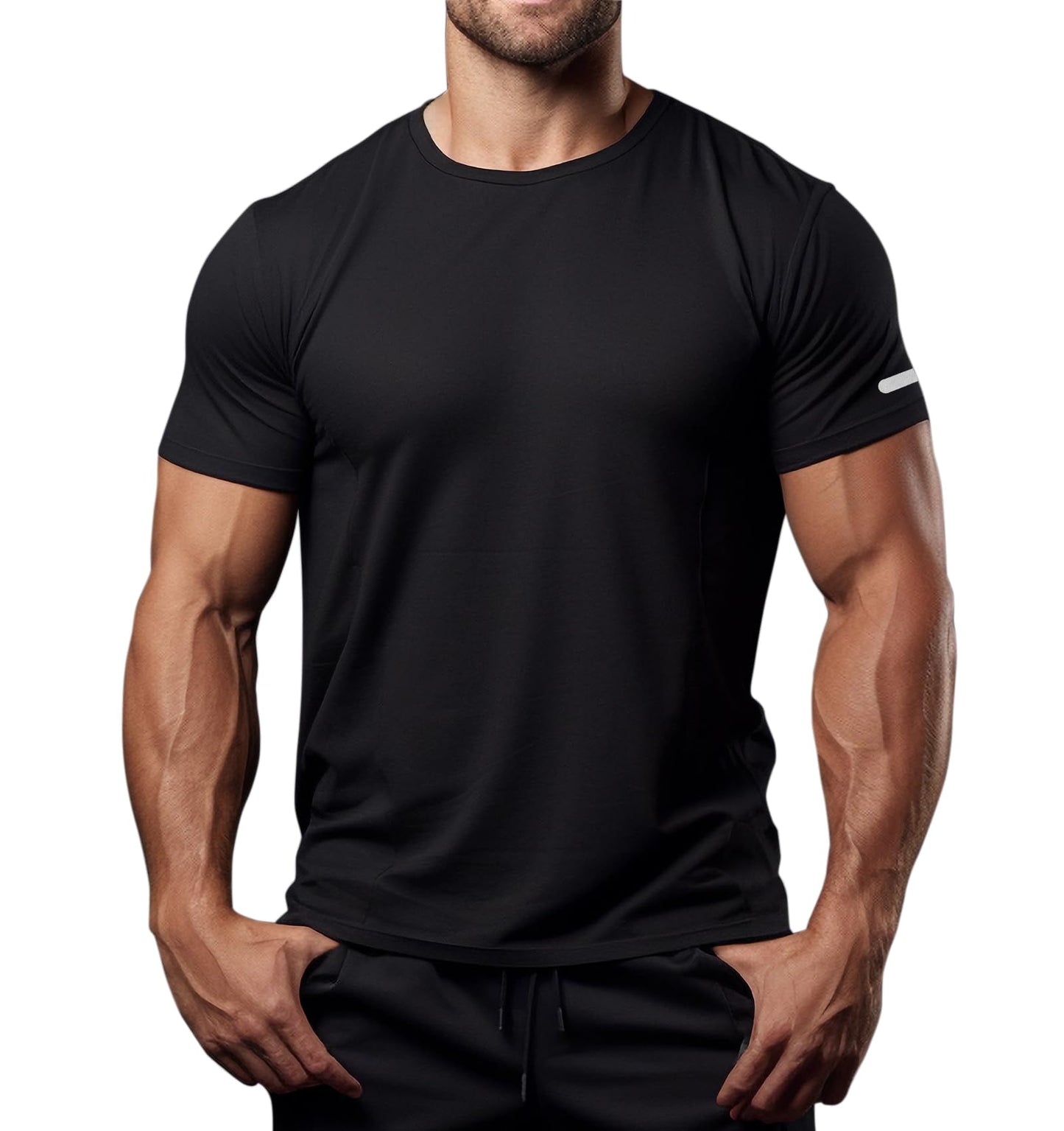 Men Workout Shirts Dry Fit Fitted (Black,L)