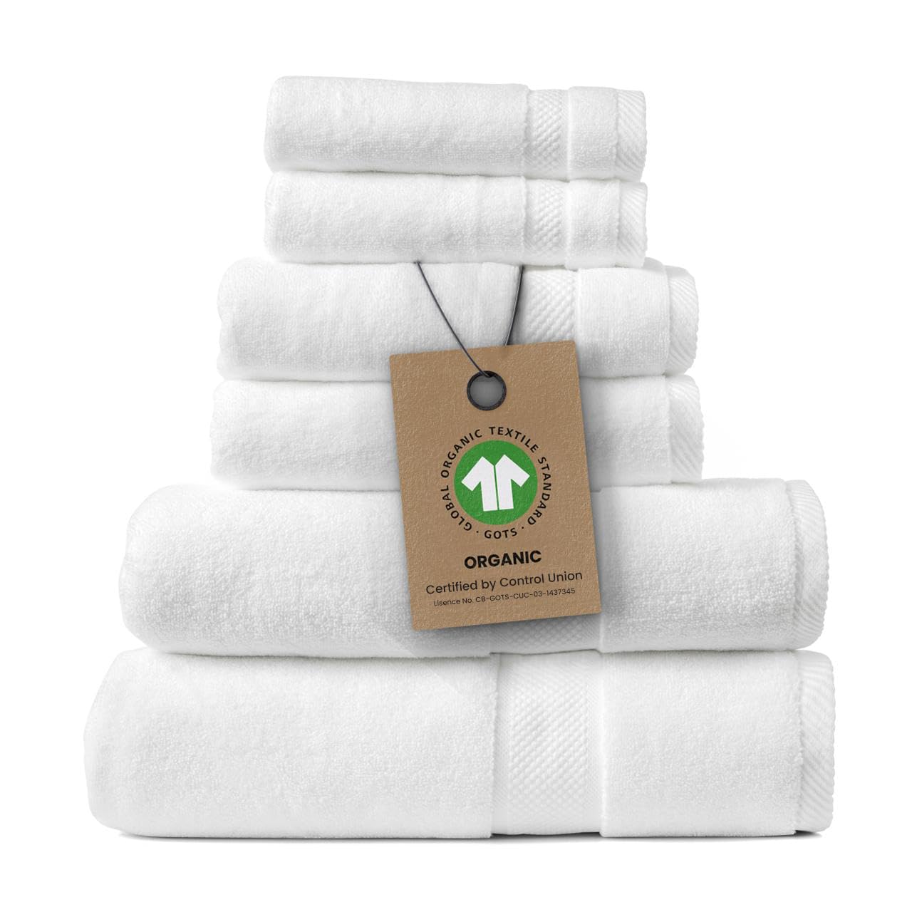 Alusa Home 100% Organic Zero-Twist Cotton Towels - GOTS Certified Luxury Bath Towels - Ultra Soft & Plush 700GSM Long-Staple Cotton - 6 Piece Towel Set (White)
