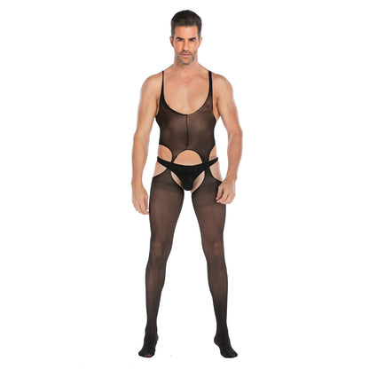SINROYEE Men's Sheer Lace Lingerie Sissy clothes Sexy Tight Cut Out Elastic Nightgown One-piece Bodysuit (8)