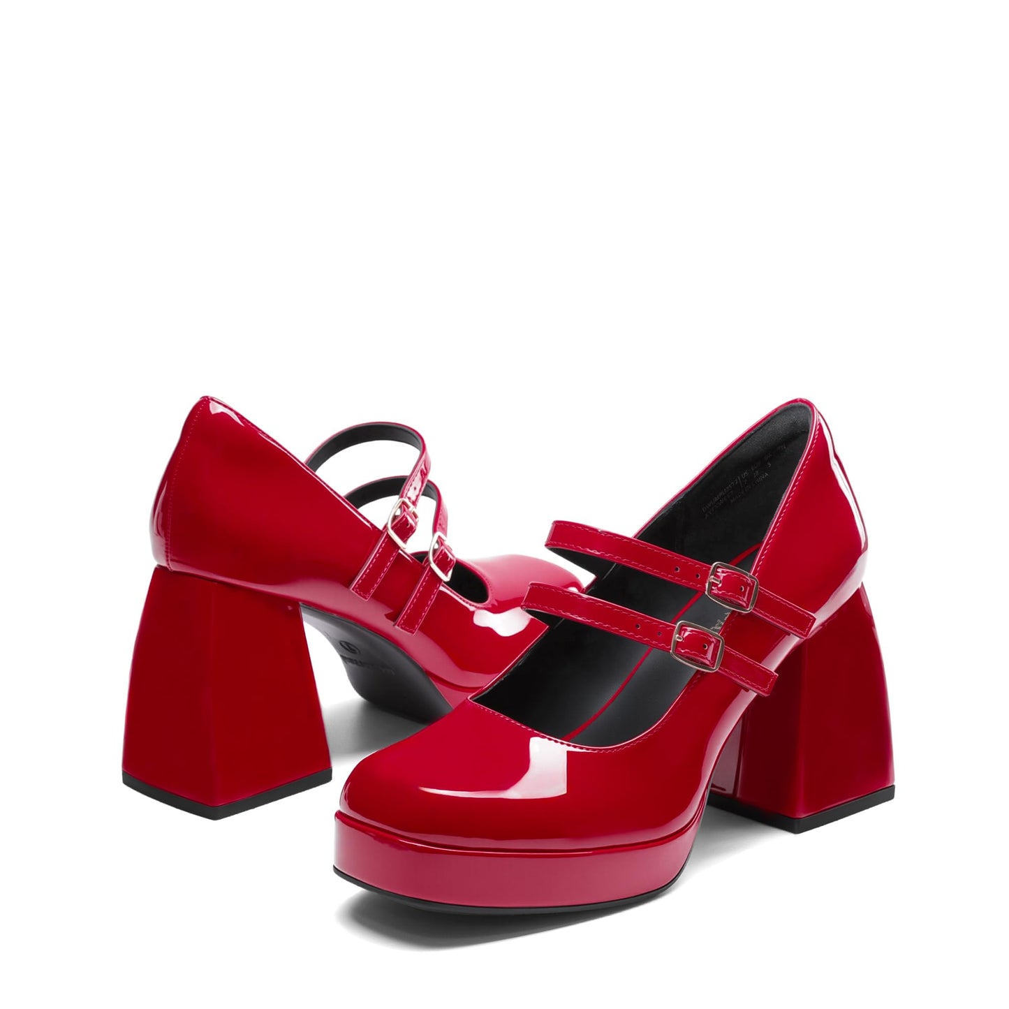 Women's Platform Mary Jane Chunky Heels,Size 9,Red-Pat