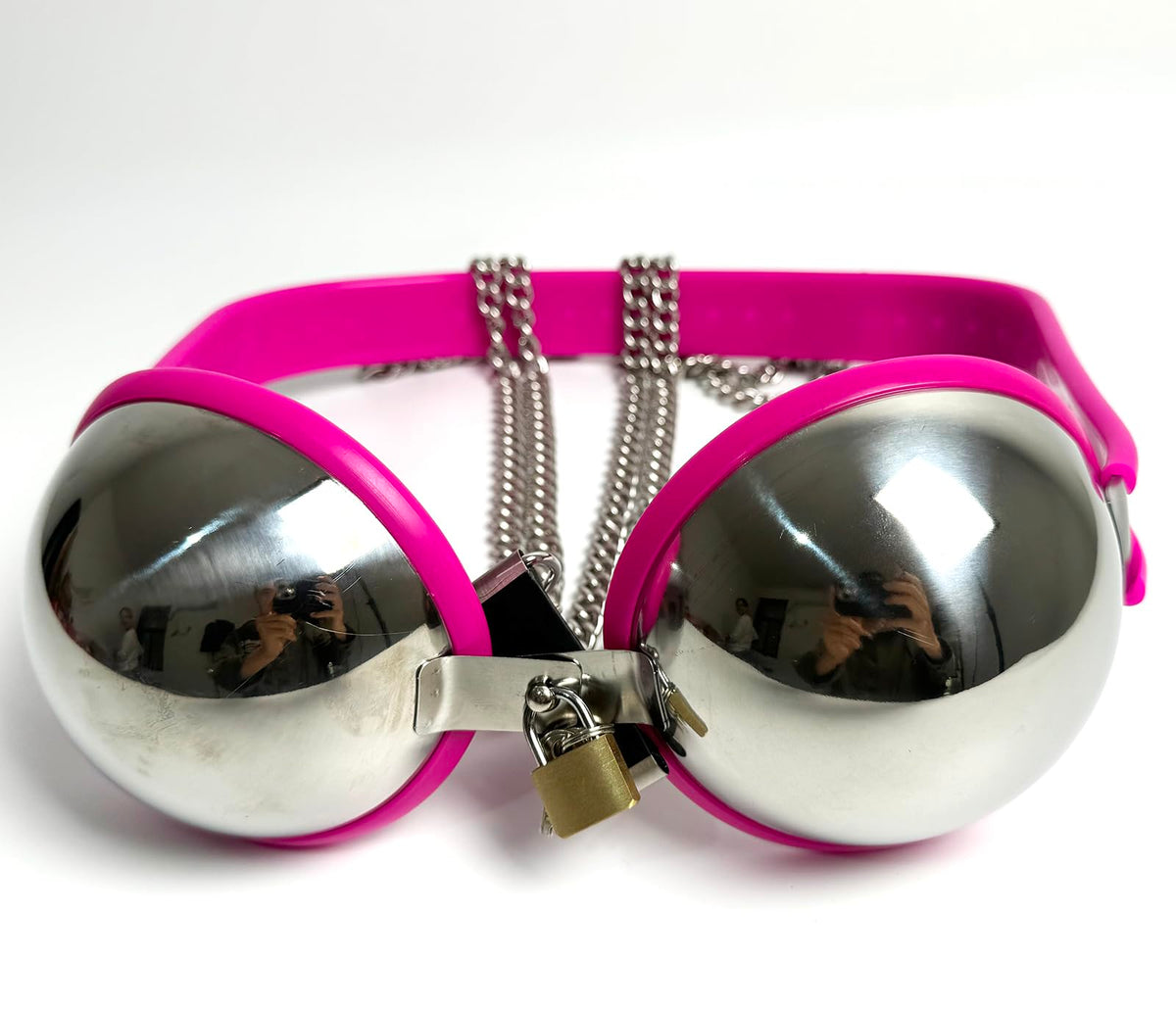 Female Chastity Device Bra Stainless Steel Adjustable BDSM Slave Metal Lockable Underwear Chain Bondage Game Erotic Slave Fetish Sex Toy (Pink)