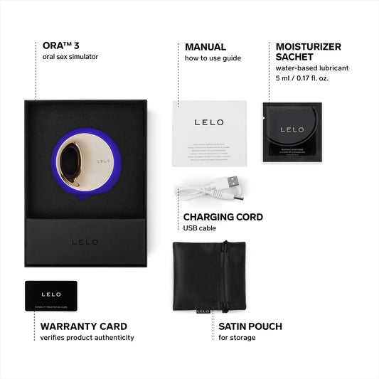LELO ORA 3 Oral Pleasure Massager, Tongue Licking Toy for Woman Sensual Small Vibrator Personal Stimulator for Oral Sex, Midnight Blue, 1 Count (Pack of 1)