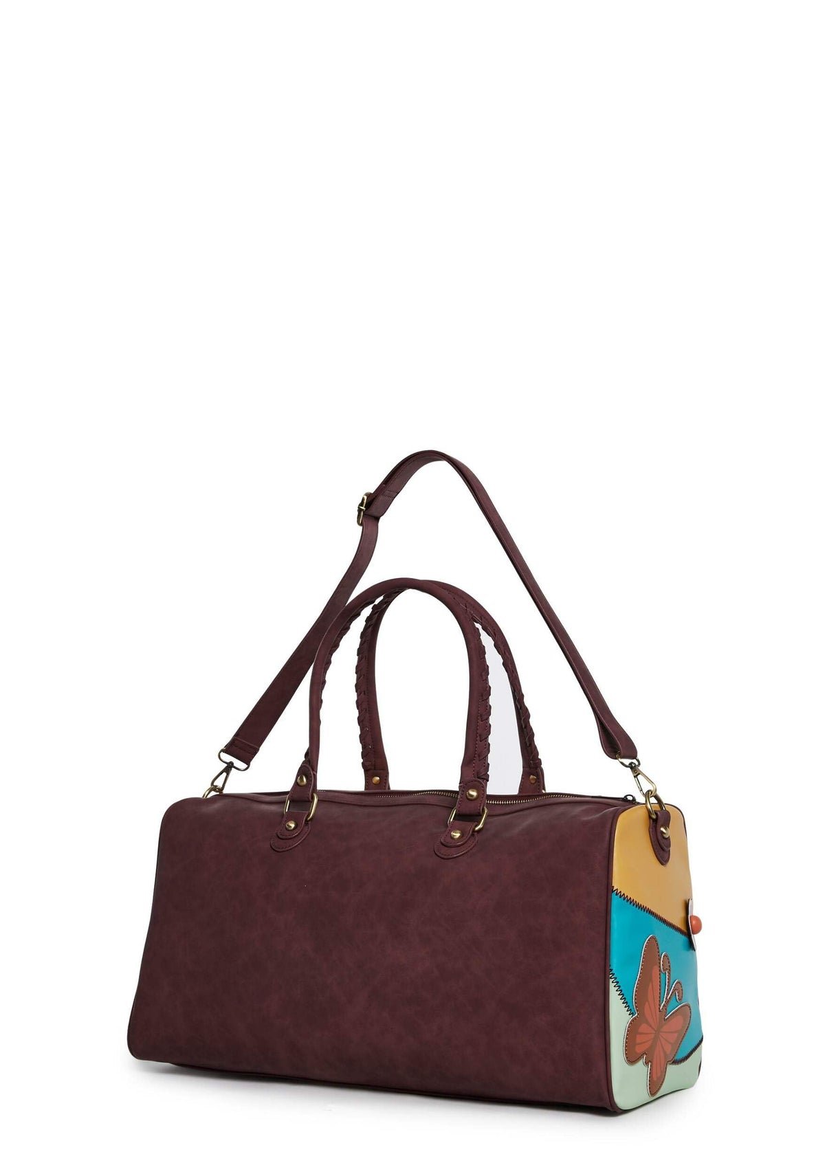 Dolls Kill Walking On Sunshine Weekender Bag by Current Mood – Vegan Leather Duffle with Sunset Mushroom Print & Embroidered Details, One Size