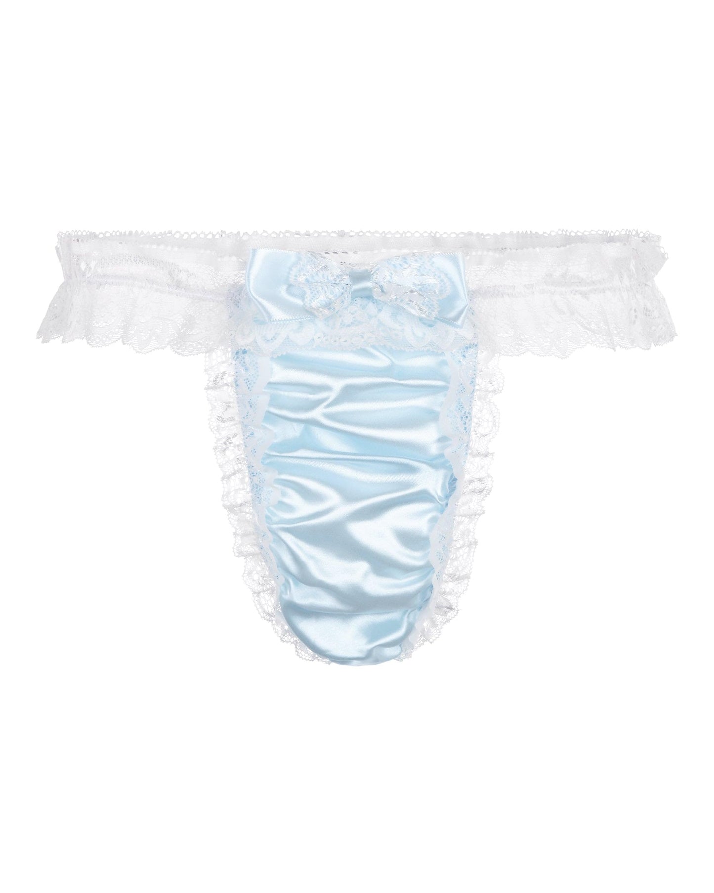 Satini Men's Satin Frilly Sissy Thong Tanga Knickers Briefs Panties (Baby Blue - White, XXL)
