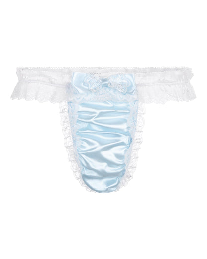 Satini Men's Satin Frilly Sissy Thong Tanga Knickers Briefs Panties (Baby Blue - White, XXL)