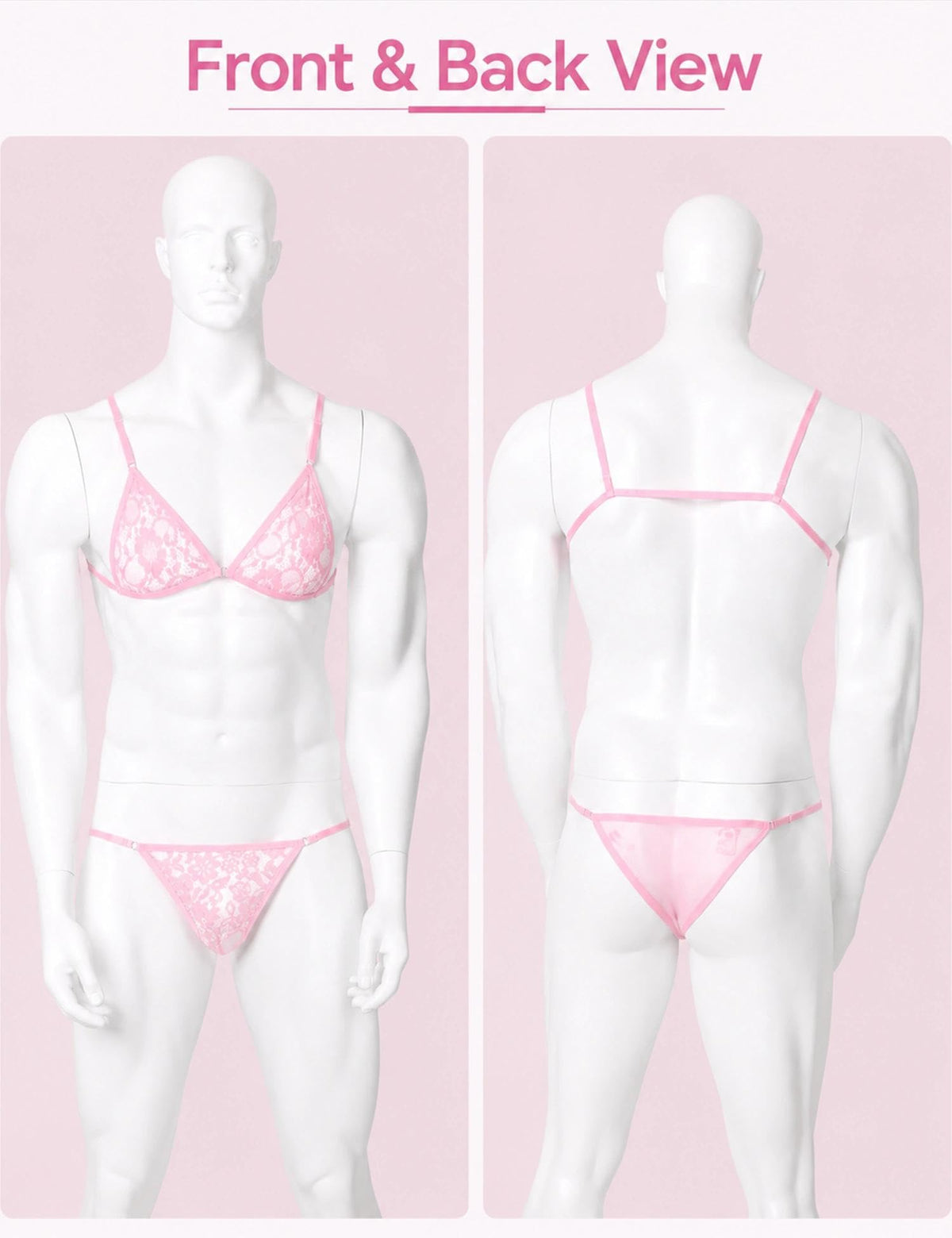 Sissy Lace Bra with Thong Lingeire Set，S-XXL Pink