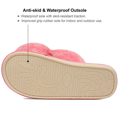 Women Fuzzy Slippers Fur Slides House Slipper for Women Red 8-9