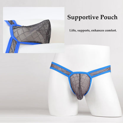 Men's See Through Sheer Underwear Ball Pouch Sexy Briefs Grey XL