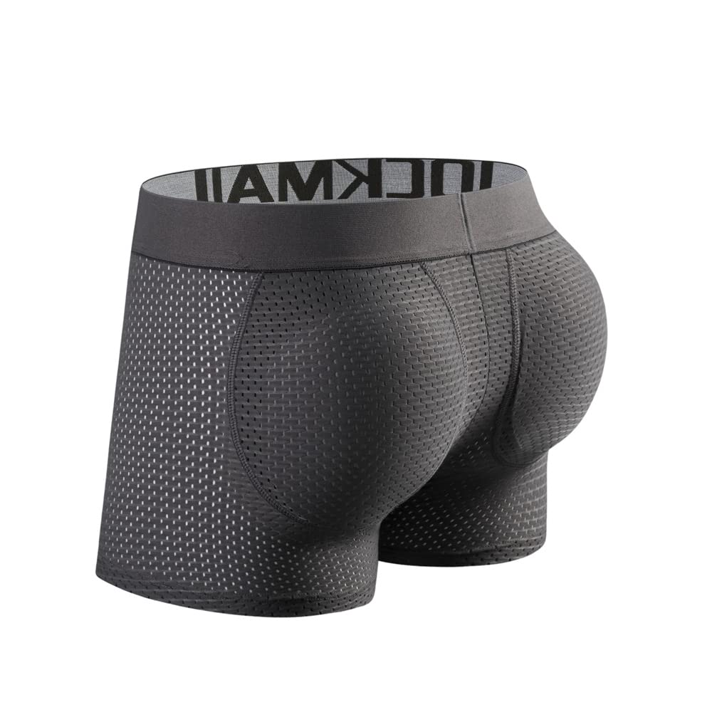 JOCKMAIL Mesh Mens Underwear Boxer Back Mens Padded Underwear Boxer with Hip Pad Men's Boxers (as1, alpha, m, regular, regular, Grey)