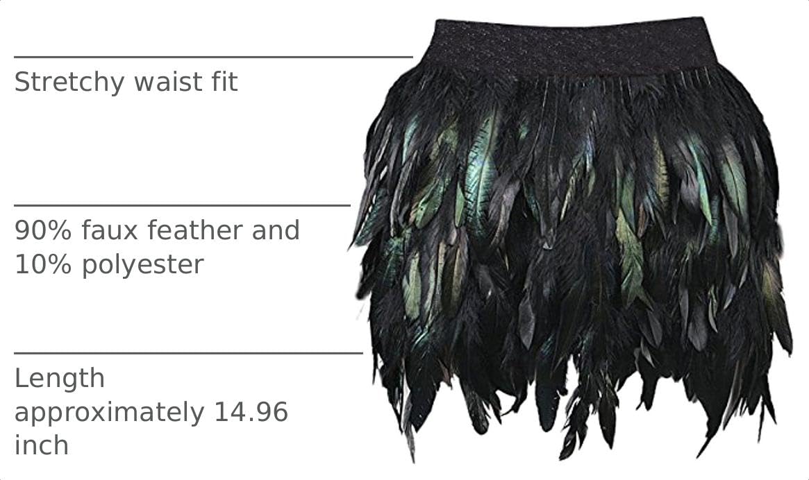Faux Feather A Line Mini Skirt Medium Black