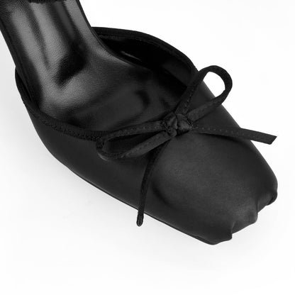 Women's Black Satin Ballet Heel Sock Boots, Ribbed Knit Knee High Stiletto Boots with Bow, Elastic Wide Calf Gladiator Sandals for Women Closed Square Toe Ballerina Shoes Elegant Size 6