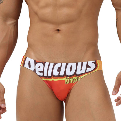 EASEJUICY Mens Swim Briefs Sexy Bikini Swimwear Digital Printing Letter Swimsuit Low Rise Drawstring with Liner (2113Delicious,S)