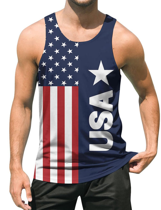 Stars and Stripes - Men's American Flag Stripes and Stars Tank Top Shirt USA Flag Sleeveless Patriotic Tees