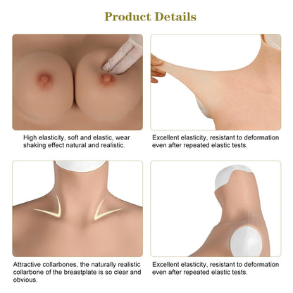 Silicone Bodysuit E Cup Short Version Realistic Breastplate Crossdressing Apparel Male to Female Crossdresser (Color 2, L-Cotton Filler)