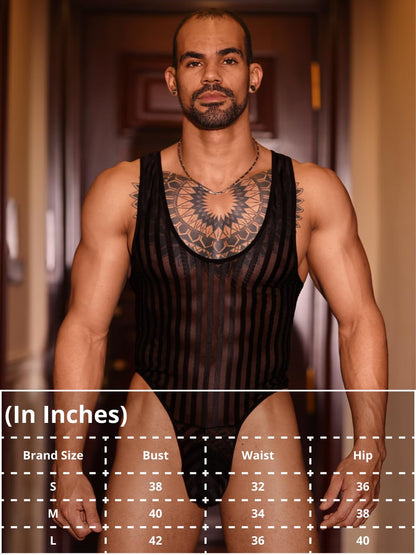 ChiaoLezhee Mesh Bodysuit For Men, Mens Thong Lingerie, Sheer Tank Top Man, Sissy Clothes Singlet Sexy Underwear Fishnet Gay, Black, Small